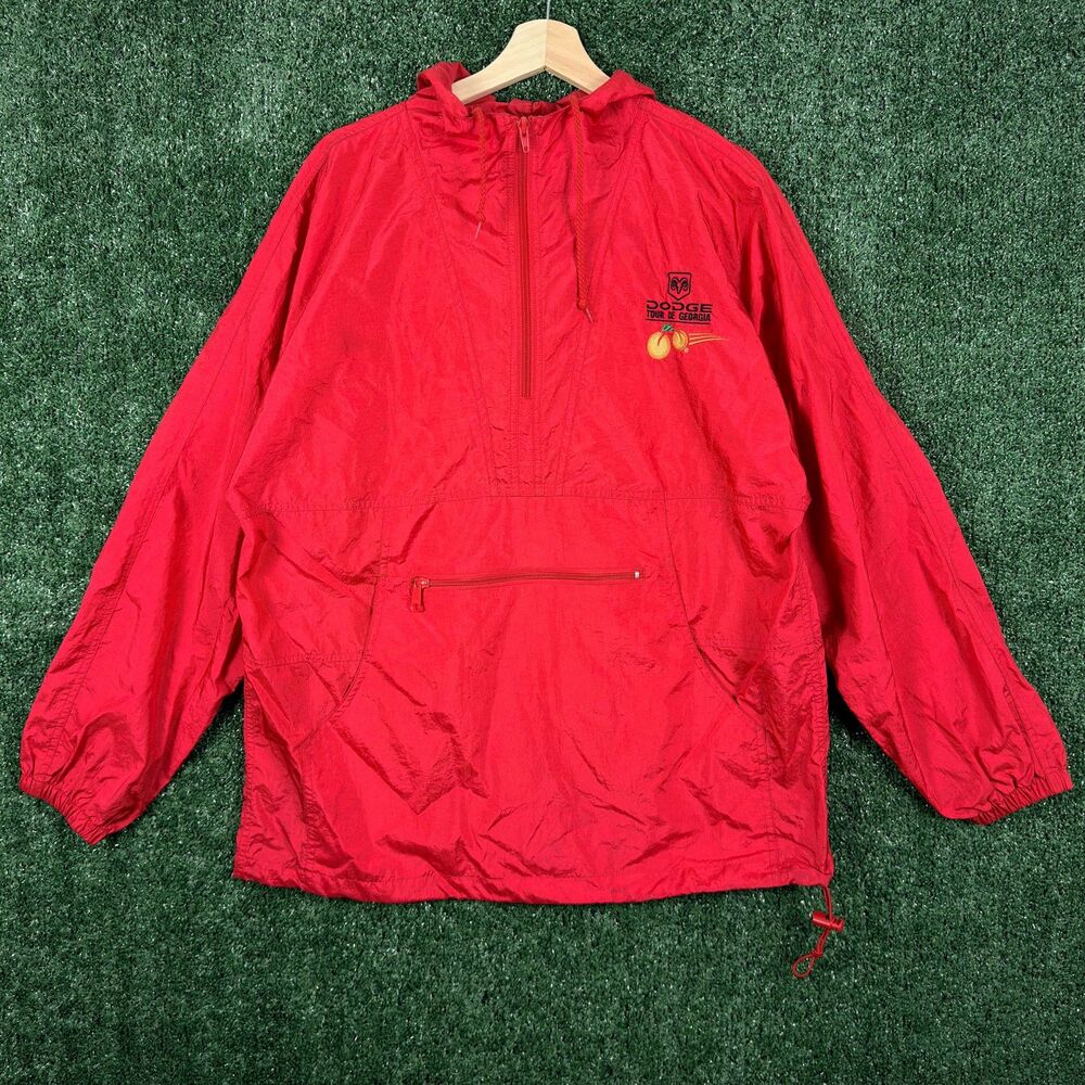 Jerzees Men's L Red Nylon Hooded Pullover Windbreaker Dodge Tour De Georgia